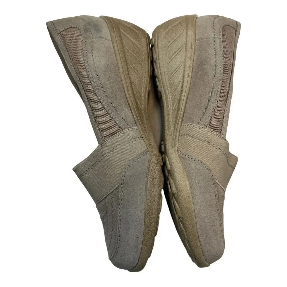 Clinicus Women's Suede Slip-On Round Toe Low Top Loafer Shoes Beige Tan Size 8.5